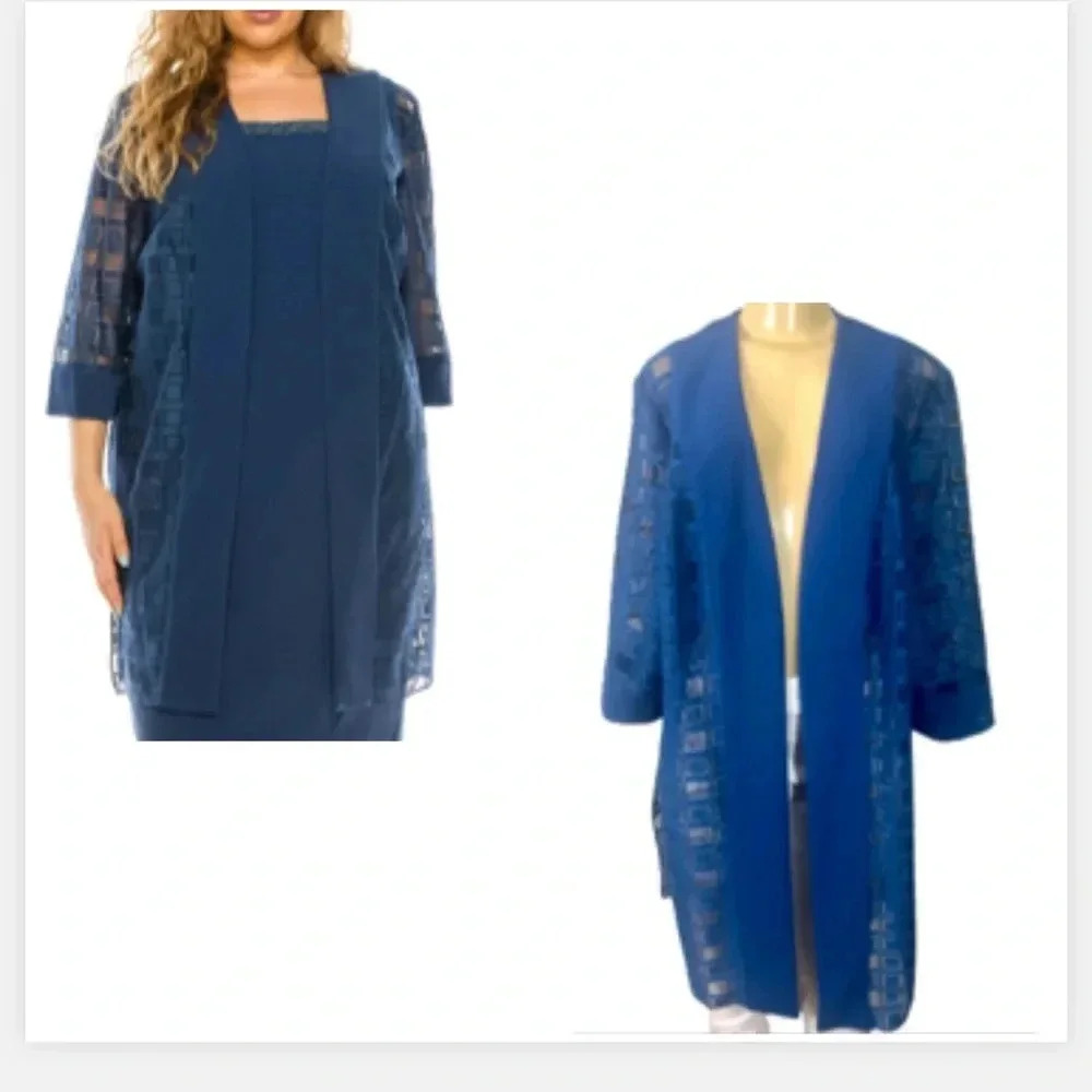 Blue‎ Open Jacket window Payne mesh  Maya Brookes  3/4 sleeves plus size 16